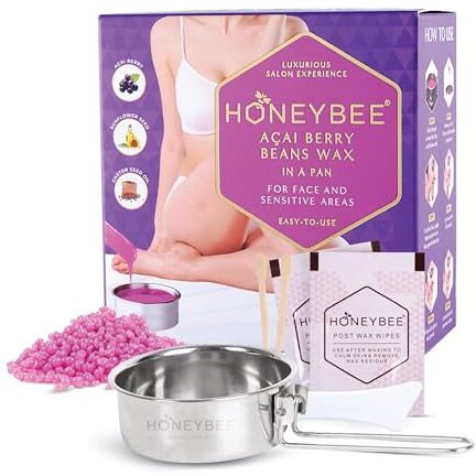 Honeybee Acai Berry Brazilian Beans Wax For Women | Katori Beads Wax For Hair Removal | Liposoluble Stripless/No-Strips Waxing At Home For Brazilian Bikini, Face, Eyebrows, Upper Lips, Chin, Underarms | Waxing Kit With Post Wax Wipes - 80G