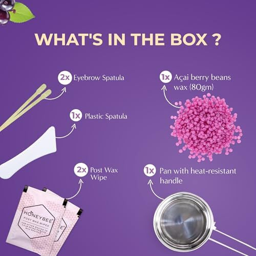 Honeybee Acai Berry Brazilian Beans Wax For Women | Katori Beads Wax For Hair Removal | Liposoluble Stripless/No-Strips Waxing At Home For Brazilian Bikini, Face, Eyebrows, Upper Lips, Chin, Underarms | Waxing Kit With Post Wax Wipes - 80G