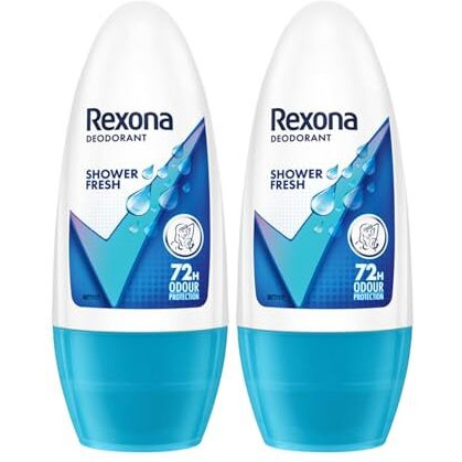 Rexona Shower Fresh Underarm Roll On Deodorant + Antiperspirant With Glycerine, Removes Odour, Even Skin Tone,Keeps Skin Fresh & Clean, Alcohol Free, 50 Ml (Pack Of 2)
