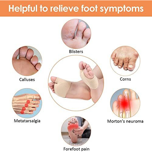 Suefor Forefoot Pads For Pain Relief Hallux Valgus Support For Bunion Forefoot Sleeve Pads, Metatarsal Pads For Men And Women With Ball Of Foot Cushion (1 Pair) Beige, Cotton