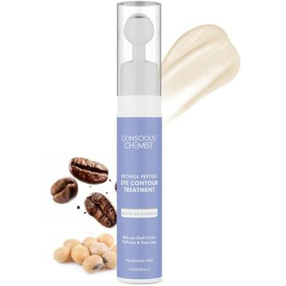 Conscious Chemist Retinol Peptide Under Eye Cream With Soothing Massage Roller | Under Eye Roll On For Dark Circles, Fine Lines & Puffy Eyes | For Women & Men | 15 Ml