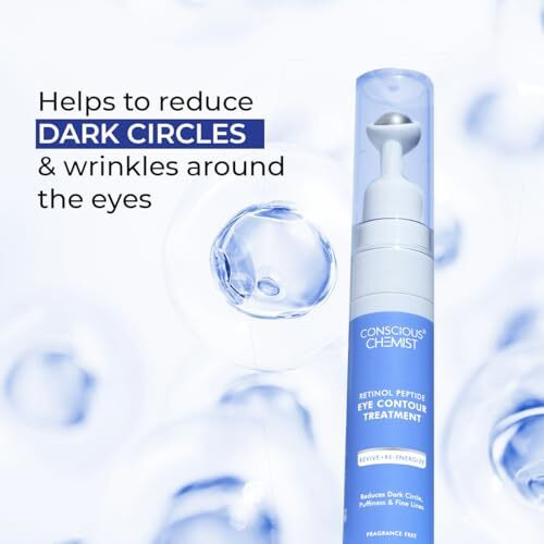 Conscious Chemist Retinol Peptide Under Eye Cream With Soothing Massage Roller | Under Eye Roll On For Dark Circles, Fine Lines & Puffy Eyes | For Women & Men | 15 Ml