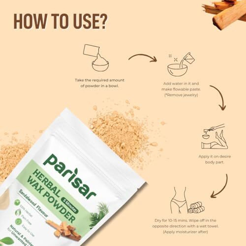Parisar Pharma Herbal Wax Powder For Women And Men With Sandalwood, Natural & Painless Hair Removal Powder For All Skin Types For Hands, Legs, Underarms, Bikini & Intimate Area, 100 Gm