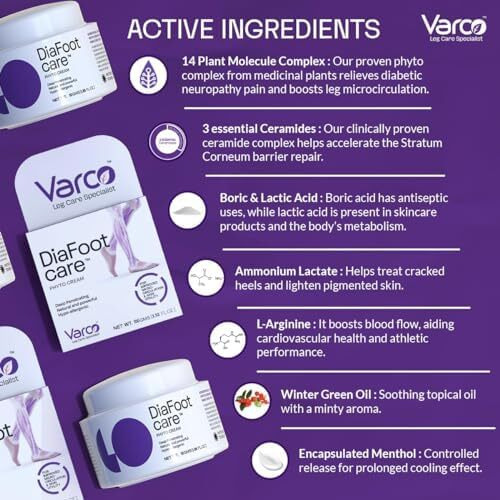 Varco Leg Care Diafoot Diabetic Foot Neuropathy Pain Management Cream|Management Of Callus & Corn, Dry, Crack Heel Repair, Hydrates Skin | 1%Ww Salicylic Acid, 3 Essential Ceramides, Ammonium Lactate, Shea Butter - 100Gm