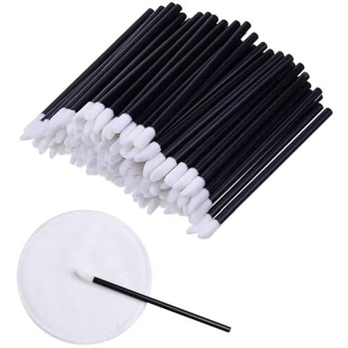 Voiish Disposable Lip Brush Pack Of 50 | Lipstick & Lip Gloss Wands | Eyeshadow Brushes | Travel-Friendly Makeup Applicator Tool Kit | Black