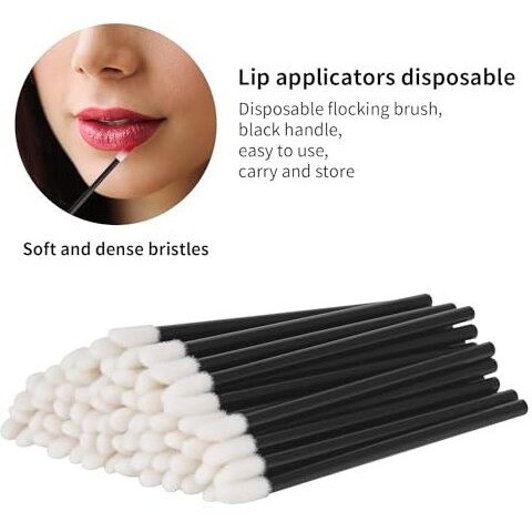 Voiish Disposable Lip Brush Pack Of 50 | Lipstick & Lip Gloss Wands | Eyeshadow Brushes | Travel-Friendly Makeup Applicator Tool Kit | Black