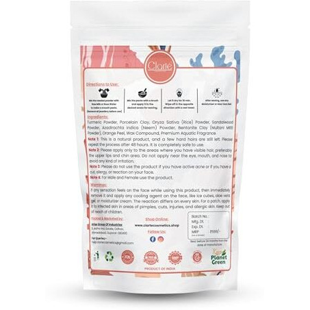 Clart Facial Wax Powder For Women | Painless Hair Removal Within 10 Mins | No Harmfull Chemicals, No Side Effects, No Rashes - 100 Gm