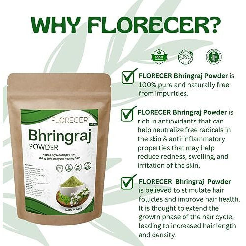 Florecer Bhringraj Powder Organic For All Hair Type | Skin And Hair Care - 100 Gram