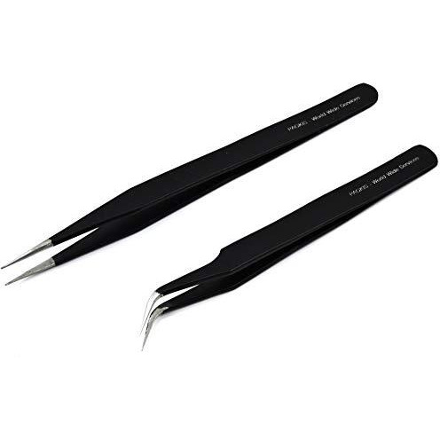 Pagkis Set Of 2 Black Coated Stainless Steel Tweezers - Straight & Curved