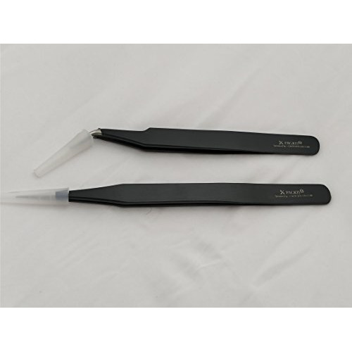Pagkis Set Of 2 Black Coated Stainless Steel Tweezers - Straight & Curved