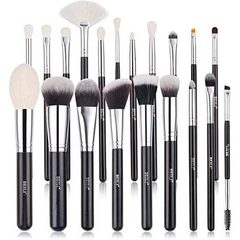 Beili Makeup Brushes | Set Of 20Pc Makeup Brushes For Professionals | Classic Black & Silver Color Synthetic Kabuki Foundation Blending Brush | Make Up Applicators Brush Set
