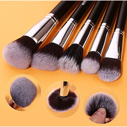 Beili Makeup Brushes | Set Of 20Pc Makeup Brushes For Professionals | Classic Black & Silver Color Synthetic Kabuki Foundation Blending Brush | Make Up Applicators Brush Set