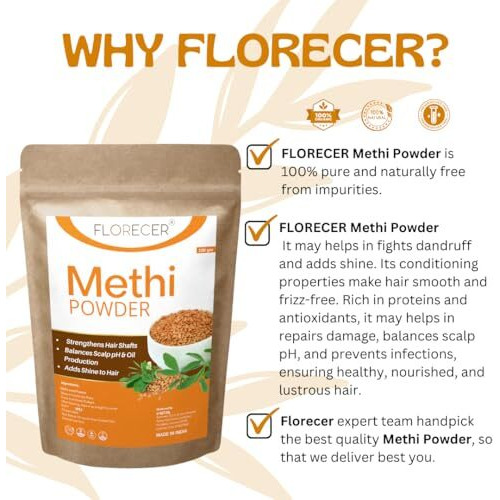 Florecer Organic Methi Powder For Hair | Fenugreek Seeds Powder- 100 Gram