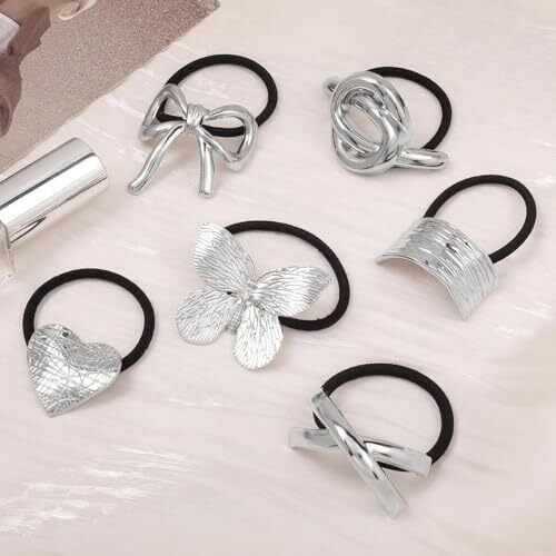 Chotaliya Metallic Hair Ties With Geometric Cuffs, Gold Ponytail Holders, Pack Of 3 Elastic Bands