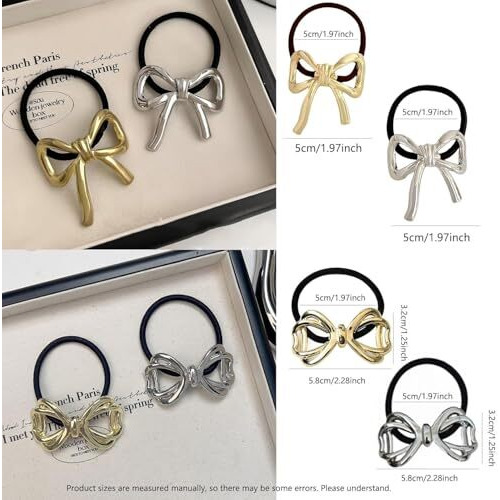 Chotaliya Metallic Hair Ties With Geometric Cuffs, Gold Ponytail Holders, Pack Of 3 Elastic Bands