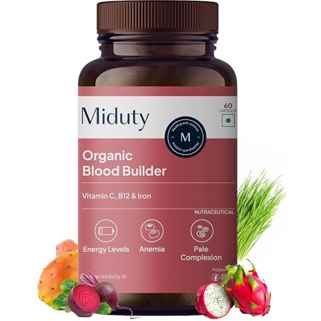 Miduty Organic Blood Builder | Anemia Supplement With Green Amla, Barley Leaves, Beet Root - | Iron Supplement | Hemoglobin Booster | Pack - 60 Capsules