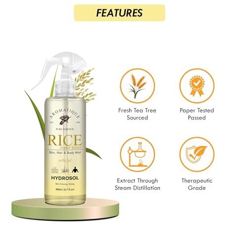 Aromatique Rice Water Toner For Face/Mist Spray/Hydrosol - Hydrating,Nourishing Skin - Brightens, Revitalizes, Softens - For All Types - Daily Use 200Ml