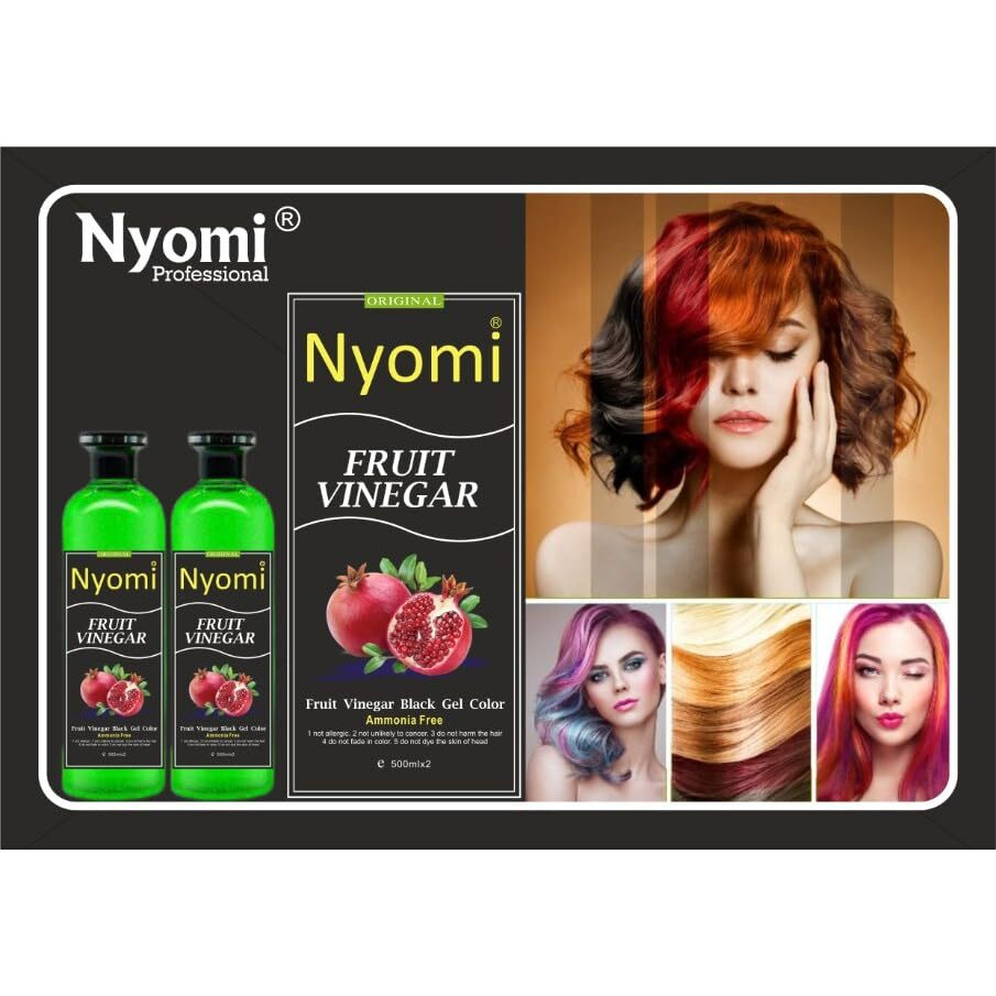 Nyomi Fruit Vinegar Hair Gel Dye Natural Extract Hair Color Dye For Men, Women Both (1000 Ml) Black
