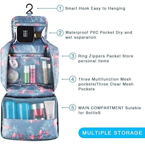 Niwlix Polyester Toiletry Bag, Travel Kit, Toiletry Bag For Women, Travel Kit, Travelling Bag For Women, Travel Essentials, Accessories Organizer (Grey) 20X18X3 Cm Large
