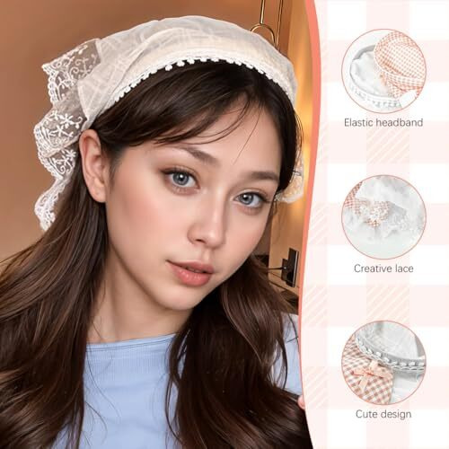 Maycreate 2Pcs Hair Band For Women Stylish Boho Lace Head Scarf For Women Countryside Triangle Bandana Headband Soft Head Coverings Comfy Beach Headwraps Hair Scarf Gift For Women, Girls