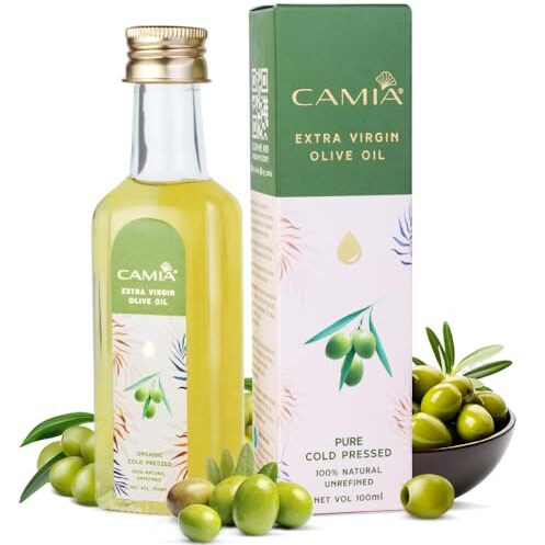 Camia - Organic Cold Pressed Olive Oil For Hair & Skin | Helps Manage Variety Of Skin Problems Including Uv Damage | Strengthen Hair Roots | Deeply Moisturizes Skin | 100 Ml Glass Bottle