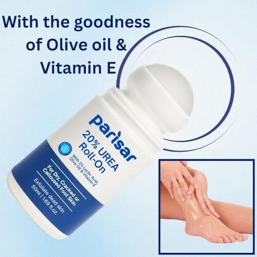 Parisar Pharma 20% Urea Cream Roll On For Dry & Cracked Foot, With 2% Lactic Acid, Olive Oil & Vitamin E | Cracked Heel Repair Cream | Foot Roll On For Happy Feet 50Ml (Pack Of 1)