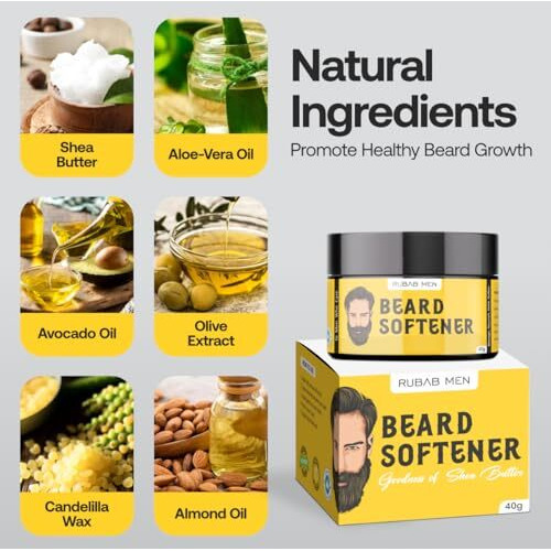 Rubab Men Beard Softener For Men |With Goodness Of Shea Butter, Avocado,Olive & Aloe Vera| Beard Cream For All Hair Type Balm Boosts Itch Free, Conditioned & Softened Texture| 40G,1 Count