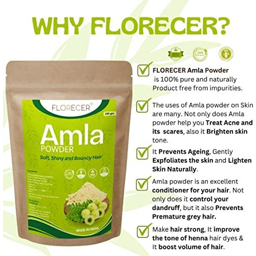 Florecer Amla Powder For Hair | Skin Care | Organic | Indian Gooseberry Powder | Hair Colour Black| Hair Mask-100 Gram
