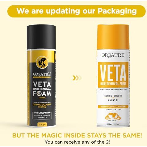 Orgatre Veta Hair Removal Foam Wash For Men & Women | Painless Body Hair Removal Spray For Chest, Back, Legs & Under Arms| Hair Removal Cream Spray - 200 Gm