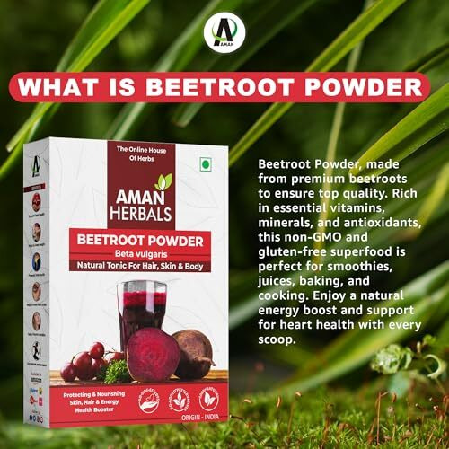 Aman Herbals Beetroot Powder, Natural Tonic For Hair, Skin & Body, 100% Pure, Origin - India (150Gm)