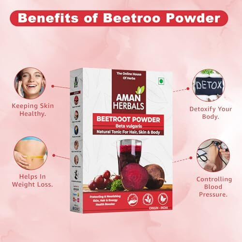 Aman Herbals Beetroot Powder, Natural Tonic For Hair, Skin & Body, 100% Pure, Origin - India (150Gm)