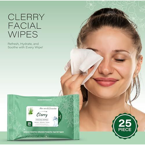 Clerry Daily Cleansing Facial Wipes 100 Total - 25 Each - Pack Of 4 | Wet Wipes For Face With Aloe, Rose,Lavender & Vitamin E | Makeup Remover Wipes| Hydrating,Refreshing, Soothing| Ph Balanced