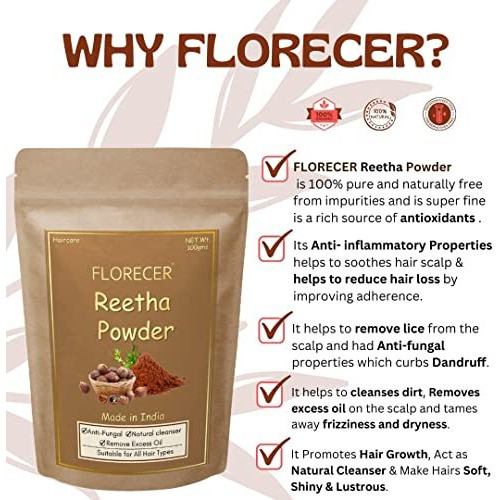 Florecer Reetha Powder For Hair | Aritha Powder | Organic | Hair Wash -100 Grams