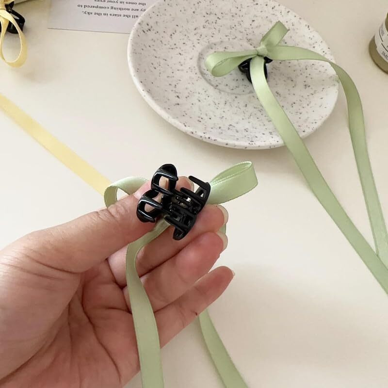 Shidara 6 Pcs Premium Hair Clips With Long Tail, Tassel Ribbon Small Claw Clips Knot Satin Hair Barrette Hair Accessories For Women Girls Toddlers