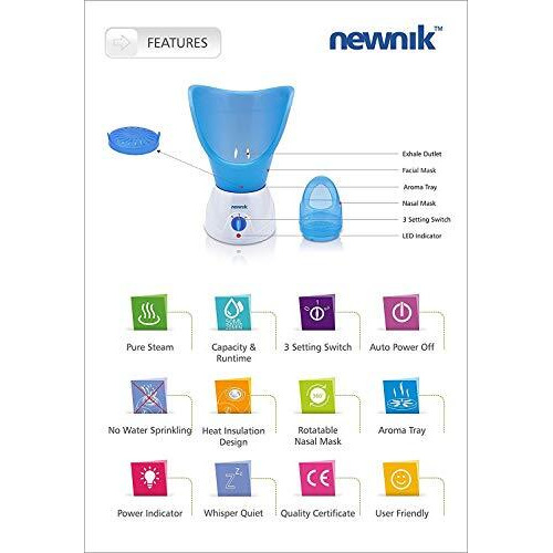 Newnik V108 Facial Vaporizer & Steamer For Cold And Cough, Facial Vaporizer Steamer, Steam Inhaler Machine, Steamer For Facial With 1 Year Warranty.