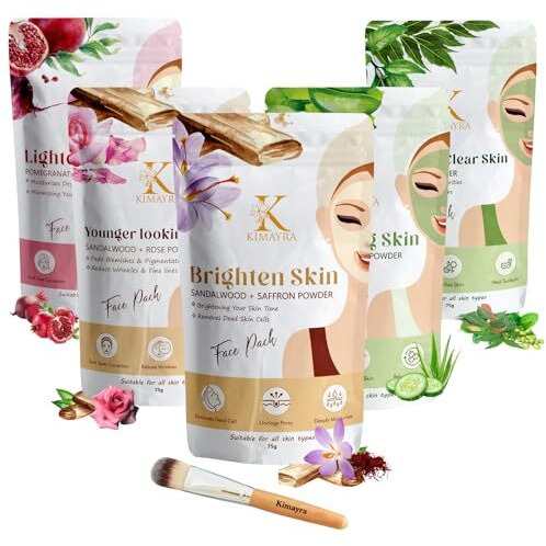 Kimayra Skin Care Combo Powder (Sandalwood + Saffron, Sandalwood + Rose, Aloevera + Cucumber, Pomegranate + Beetroot, Neem + Mint) - Face Pack Combo Powder For Natural Glow Skin - 375Gm (75G X 5 Pack)