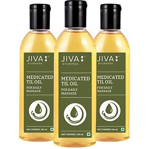 Jiva Medicated Til Oil 120 Ml | Ayurvedic Oil Made Of Pure Herbs | Relieves Joint And Muscle Pain, Stiffness, & Tremors | Pacifies Vata Dosha (Pack Of 3)