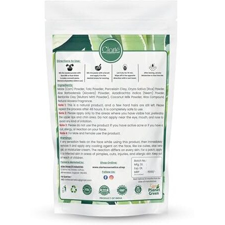 Clart Wax Powder For Hair Removal For Women & Men | India's First Bas/Barium Sulfide Free | No Smell, No Side Effect, No Sensation | 10 Mins Painless & Quick Hair Removal - 100 G (Aloevera)