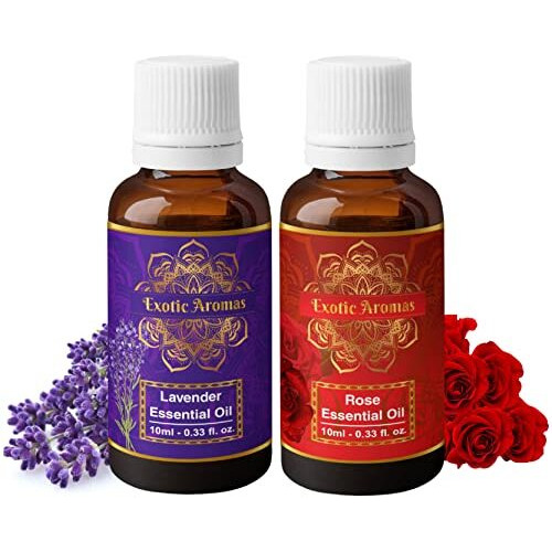 Exotic Aromas Lavender Essential Oil & Rose Oil, Pack Of 2