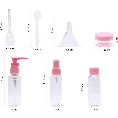 Inovera (Label) 10 Pcs Travel Toiletry Bottles Kit - Refillable Spray Bottle - Cosmetic Containers For Shampoo, Body Lotion, Cream - Travelling Toiletries Container Set (Pink)
