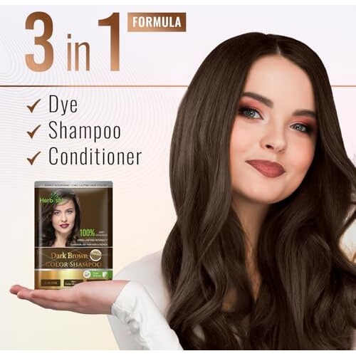 Herbishh Dark Brown Hair Color Shampoo (25Ml X 5 Sachets) | Ammonia Free Hair Color Shampoo For Men, Dark Brown Permanent Hair Dye Shampoo For Women, 5 Minutes Hair Colour