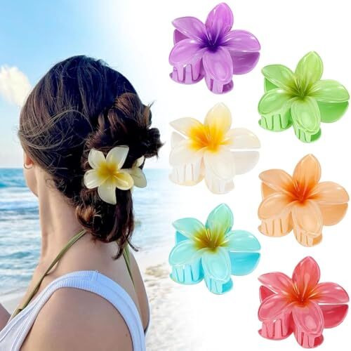 Chotaliya 3Pcs Large Floral Hair Claws Multi-Color Romantic Style Accessories Hairstyling Minimalist Sweet Acrylic Flower Claws Women, Middle Size Shark Clip Beach Hairstyles Simple Colorful
