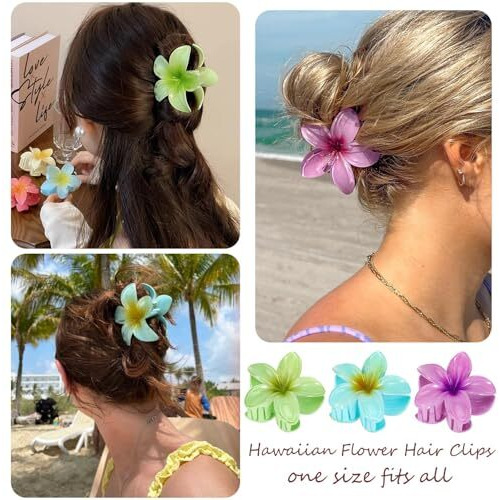 Chotaliya 3Pcs Large Floral Hair Claws Multi-Color Romantic Style Accessories Hairstyling Minimalist Sweet Acrylic Flower Claws Women, Middle Size Shark Clip Beach Hairstyles Simple Colorful