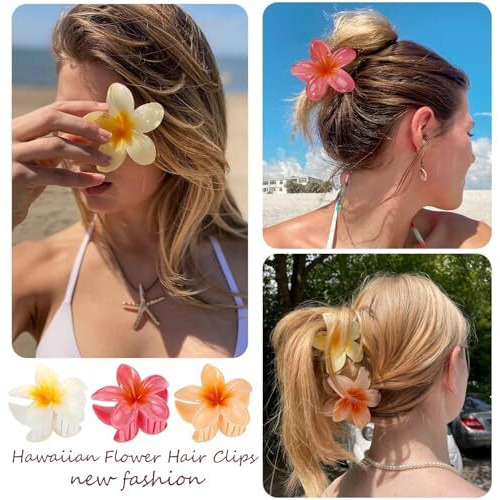 Chotaliya 3Pcs Large Floral Hair Claws Multi-Color Romantic Style Accessories Hairstyling Minimalist Sweet Acrylic Flower Claws Women, Middle Size Shark Clip Beach Hairstyles Simple Colorful