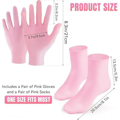 Lanffia 2 Pairs Silicone Moisturizing Glove Socks Set, Anti Slip Soft Spa Gel Socks Softening Feet Dry Cracked Skin, Women Spa Pedicure Socks For Foot Hand Softening, Foot Care After Pedicure (Pink)
