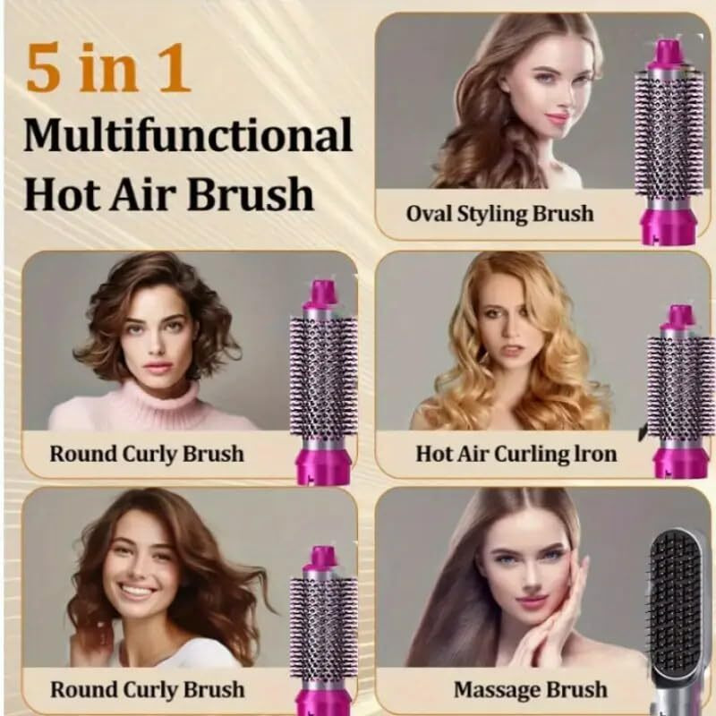5-In-1 Hot Air Brush Styler | 1000W Heating Hair Dryer & Curler Comb With Auto-Curl Function | Multifunctional Styling For All Hair Types, 3 Heat Levels Hot Air Brush 5 In 1 Hair Styling Tool-Plump Blow Drying Brush With Detachable Head For Straightening, Curling And Drying ( Pink )