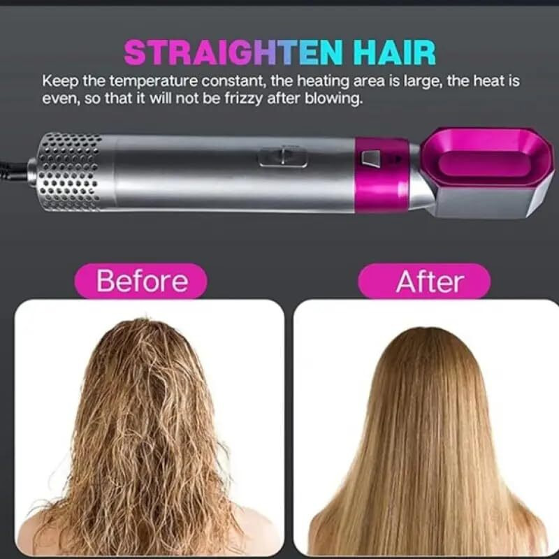 5-In-1 Hot Air Brush Styler | 1000W Heating Hair Dryer & Curler Comb With Auto-Curl Function | Multifunctional Styling For All Hair Types, 3 Heat Levels Hot Air Brush 5 In 1 Hair Styling Tool-Plump Blow Drying Brush With Detachable Head For Straightening, Curling And Drying ( Pink )