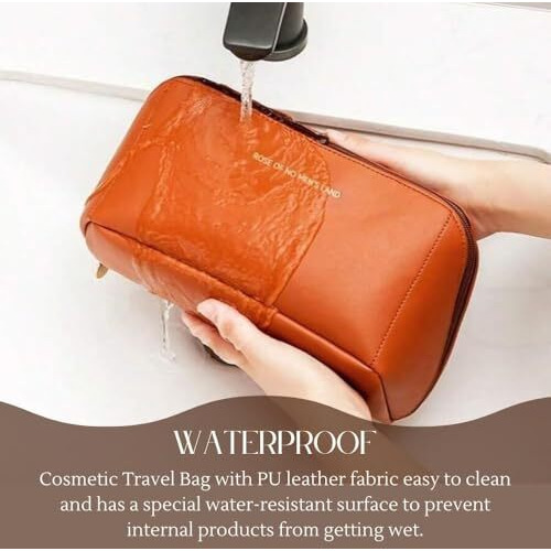 Rntr Multipurpose Cosmetic Bag For Women | Waterproof Travel Makeup Organizer | Stylish Toiletry Pouch With Large Storage (Lather Bag, Brown)