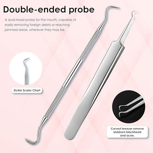 Beaut Secrets Dental Tools 8 Pcs With Pick, Floss, Hygiene Tool Set, Tooth Scraper Plaque Tartar Remover Tweezers Gum Floss For Personal Oral Care & Pet Use (Oral | Blackhead)