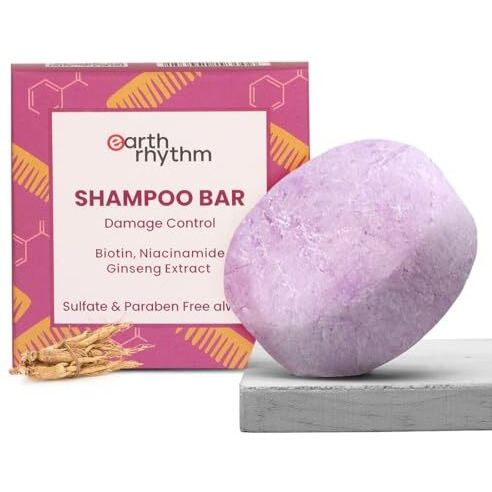 Earth Rhythm Biotin Shampoo Bar With Niacinamide, Ginseng | Restores Suppleness, Adds Shine, Sulfate & Paraben Free, For Rough & Damage Hair (Cardboard) - 80 Gm
